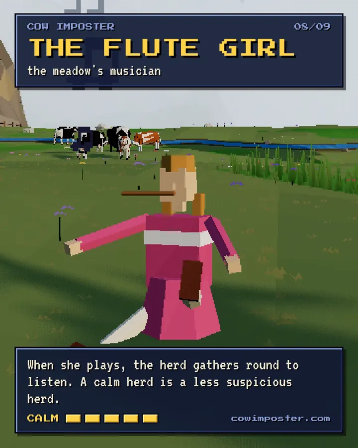 The flute girl, the meadow's musician: when she plays, the herd calms down